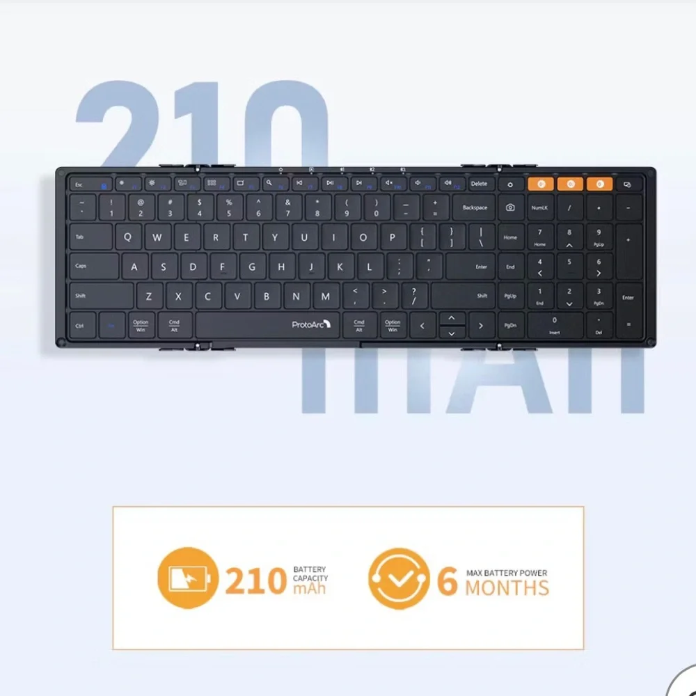 Foldable Wireless Bluetooth Keyboard in Dark Gray with Orange Accent